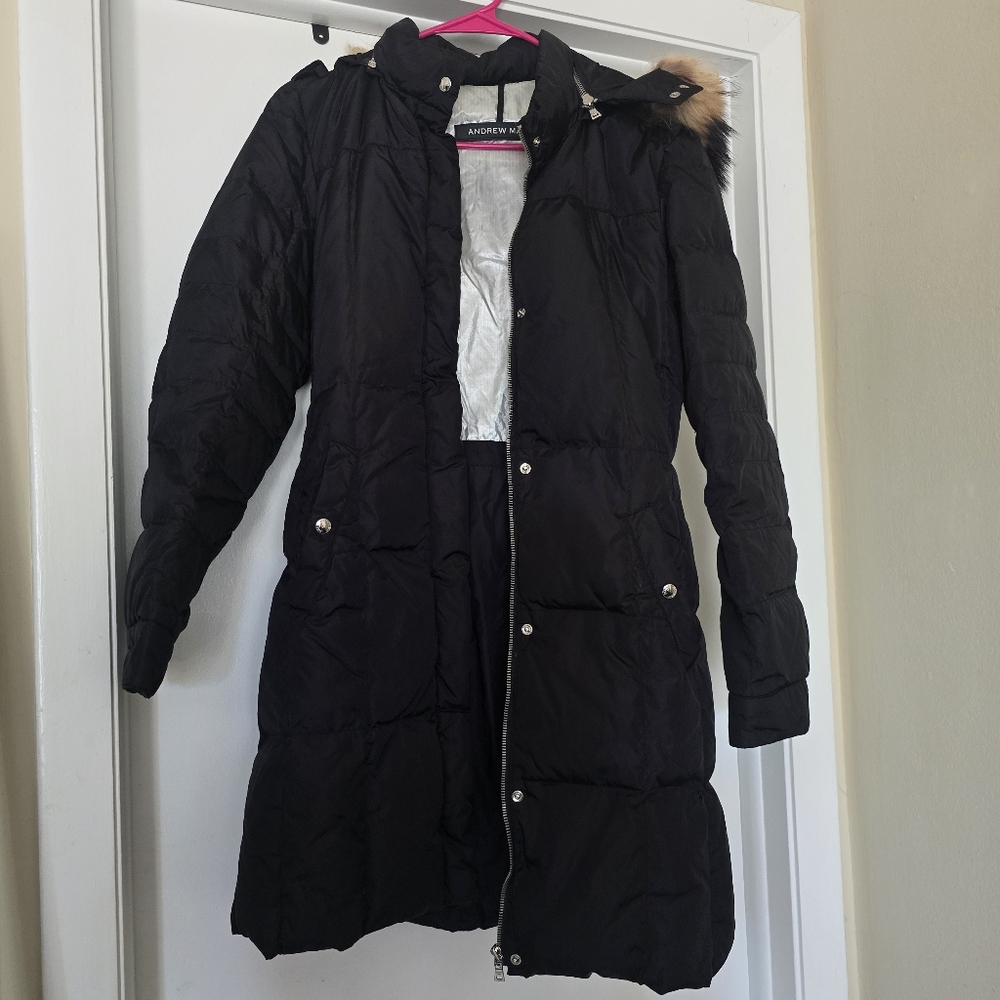 Andrew Marc Black Women's Goose Down Puffer Coat EUC